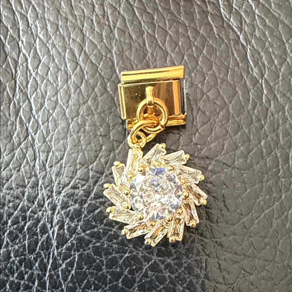 Gold Tone Crystal Drop Italian Charm Link